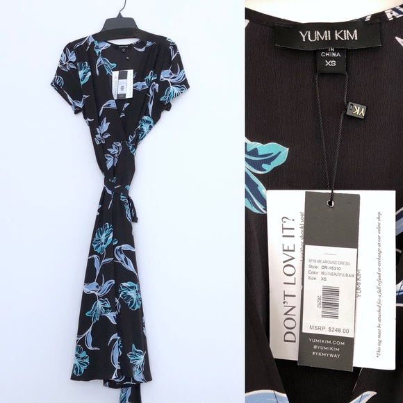✨HP!✨NWT Yumi Kim Blue Floral Silk Wrap Dress XS - Picture 5 of 6